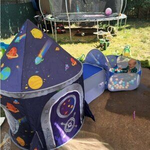 3pc Space Ship Kids Play Tent, Crawl Tunnel, Ball Pit for Toddlers